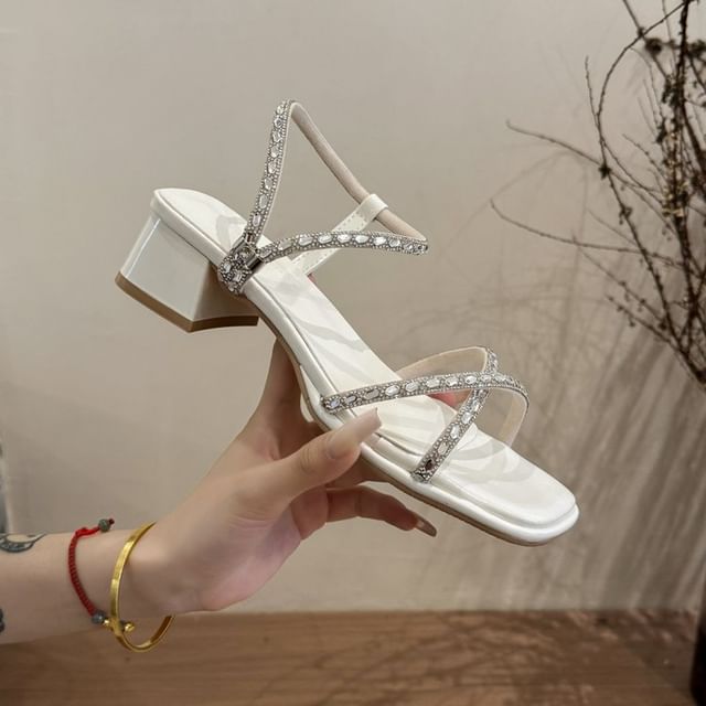 Block Sandals Heel Rhinestone