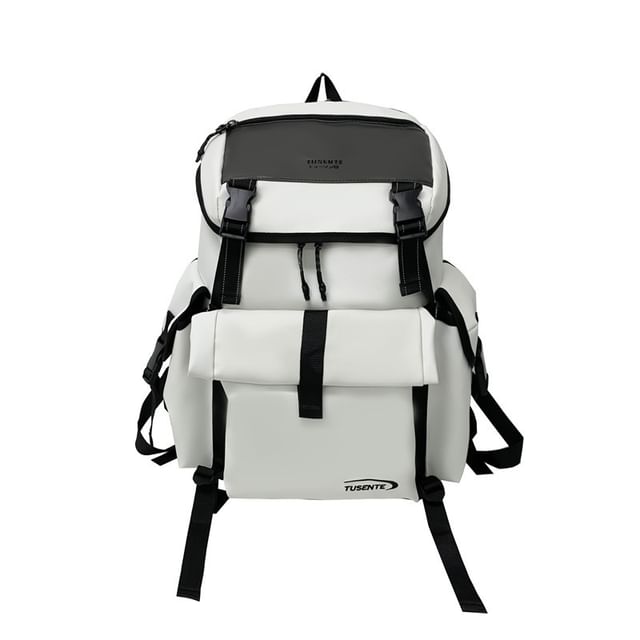 Faux Buckled Leather Backpack Lettering