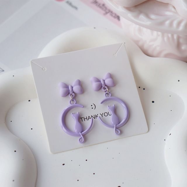 Dangle Cat Earring Moon Clip / On
