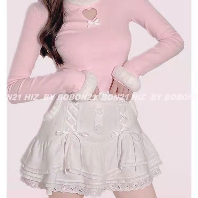 High Trim Lace Waist Tiered Skirt Mini Knit