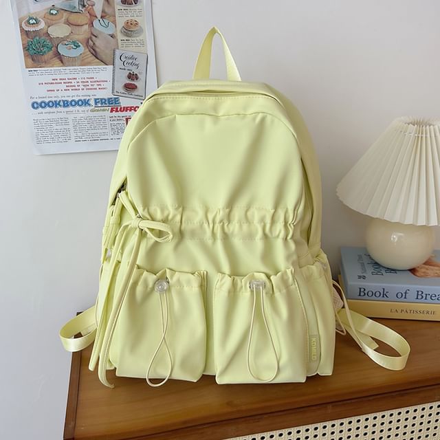 Bow Nylon Backpack Plain Drawstring