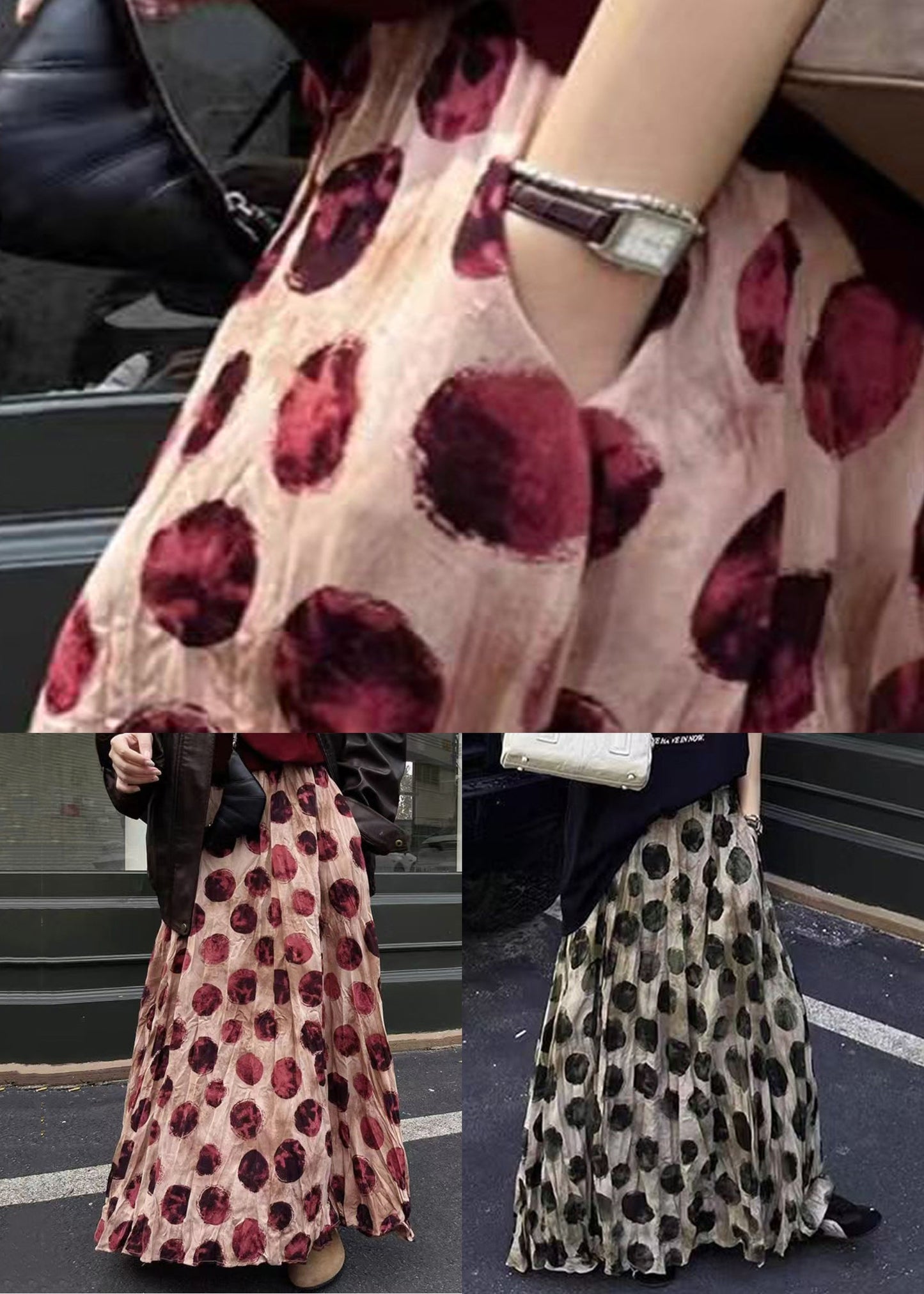 Skirt Summer Cotton Loose Apricot Dot Pockets