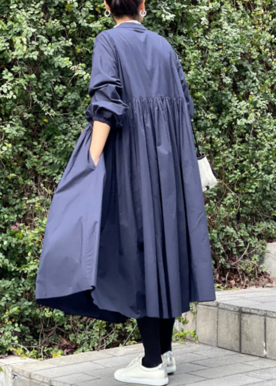 Grey Cotton Dress Classy Shirts Solid Wrinkled Spring