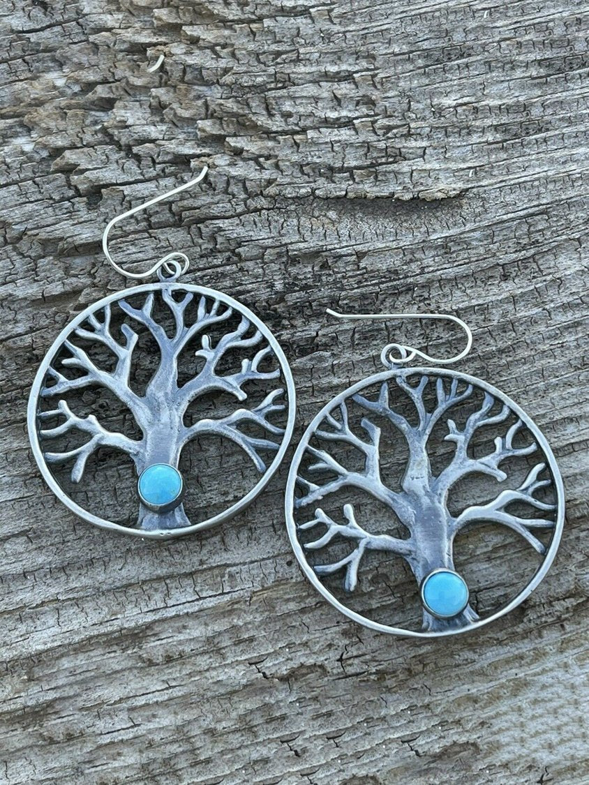 Boucles d'oreilles vintage turquoise motif arbre de vie bijoux ethniques pour femmes cc20