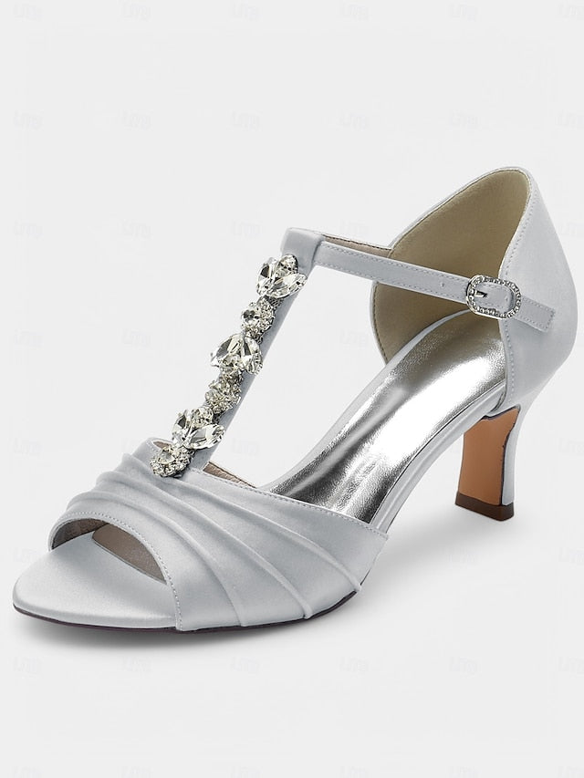 Satin White Bridal Detail Crystal Heels Open-Toe with –
