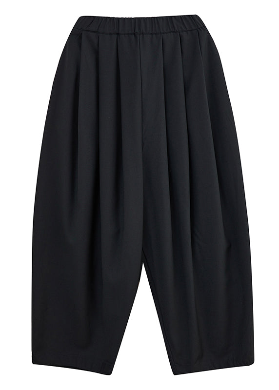 Crop Pants Waist Casual Spring Cotton Grey Pockets Elastic