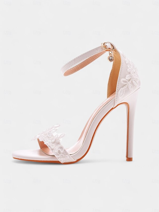 Women's Strap Lace with Wedding Ankle Heels White Stiletto