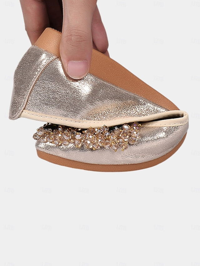 with Rhinestone Foldable Flats Black Women's Ballet