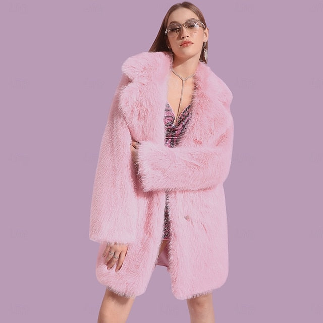 Faux Fur Knitting Warm Comfortable Women's Coat Pocket