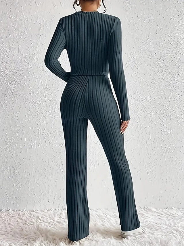 Women's Pants Sets Bolero Top Long Sleeve Crew Neck Solid