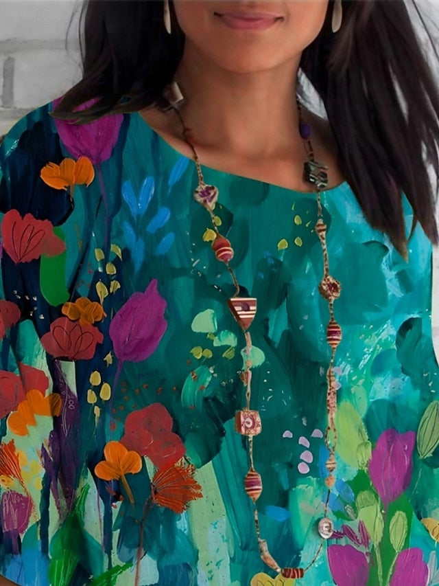 Women's Shirt Print Floral Daily Casual 3/4 Length Sleeve