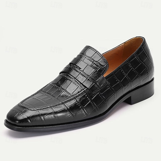 Crocodile Men's Dress Pattern Classic Brown - Leather Shoes