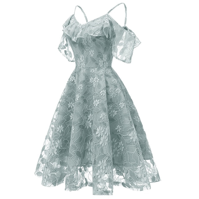 A-Line Knee Length Prom Dresses Elegant Vintage Short Sleeve V