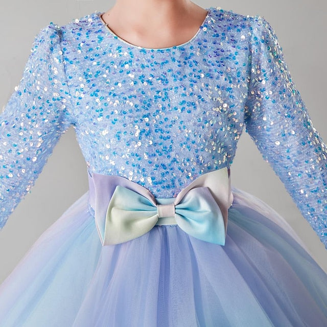 Long Girl Party Solid Flower Girls' Kids Color Dress