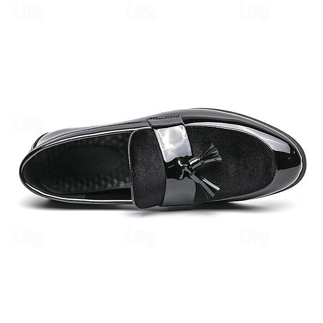 Faux Black Patent Loafers Leather Men's Velvet Tassel –