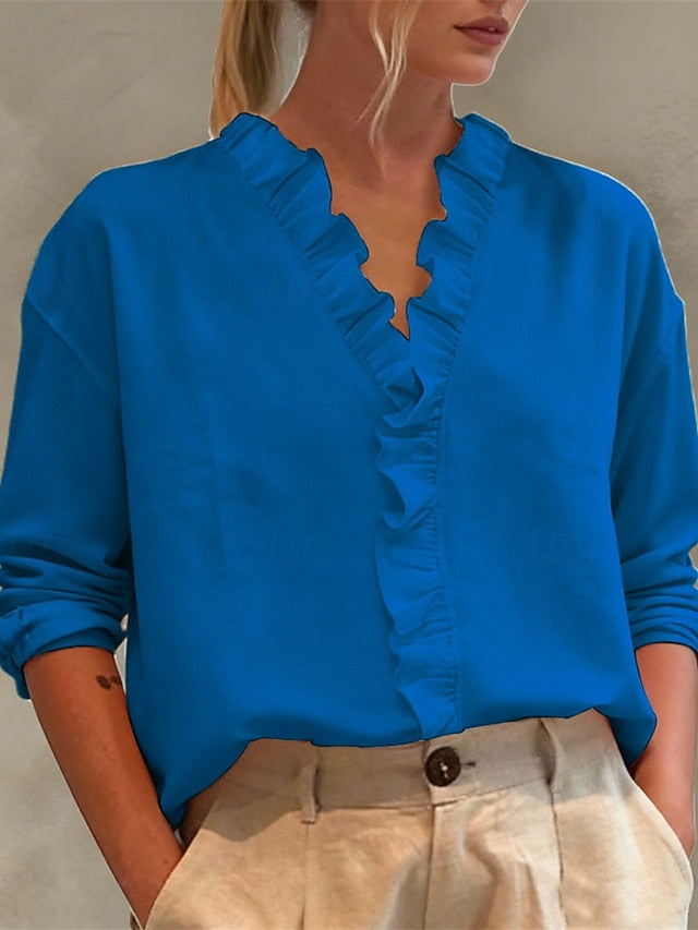 Women's Blouse Dressy Tops Solid Color Plain Elegant