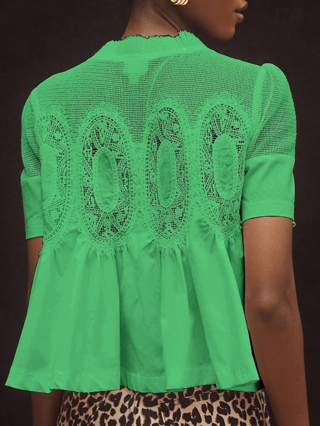 Women's Shirt Blouse Lace Plain Stylish Modern Casual Short