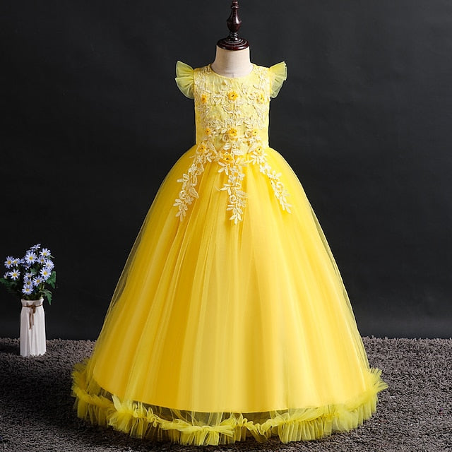 Girl Sleeveless Jacquard Flower Dress Kids Girls'