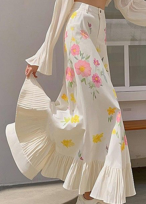 Spring Cotton High Print Waist Pink Wrinkled New Skirts