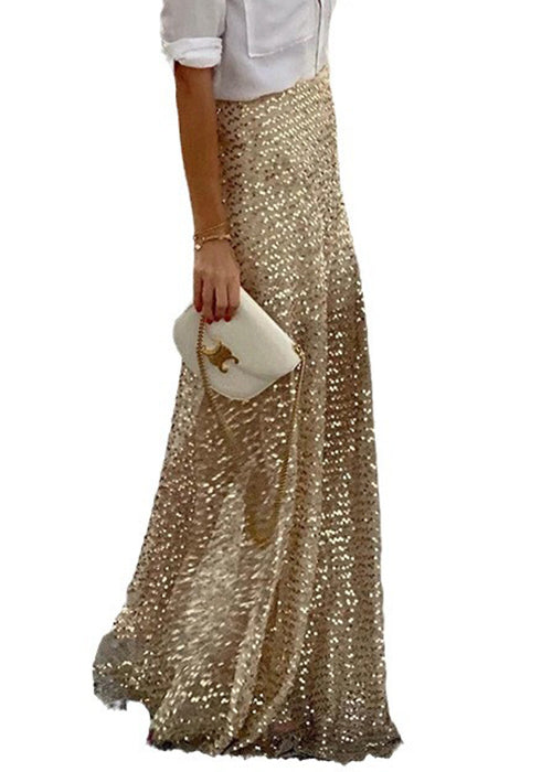 Waist Sequins Stylish Gold Skirts Spring Maxi High