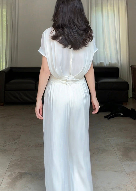 Loose Black Asymmetrical Wrinkled Silk Two Pieces Set Summer EE025