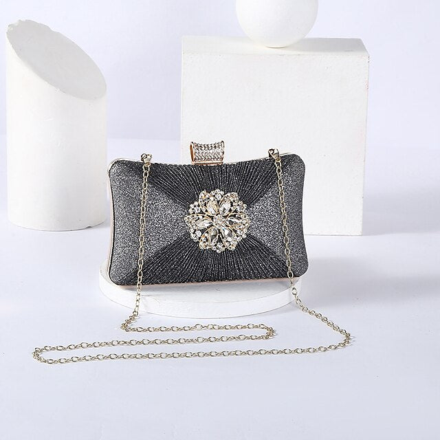 Rhinestone Chain Strap Bag with Elegant Women's Gold Clutch