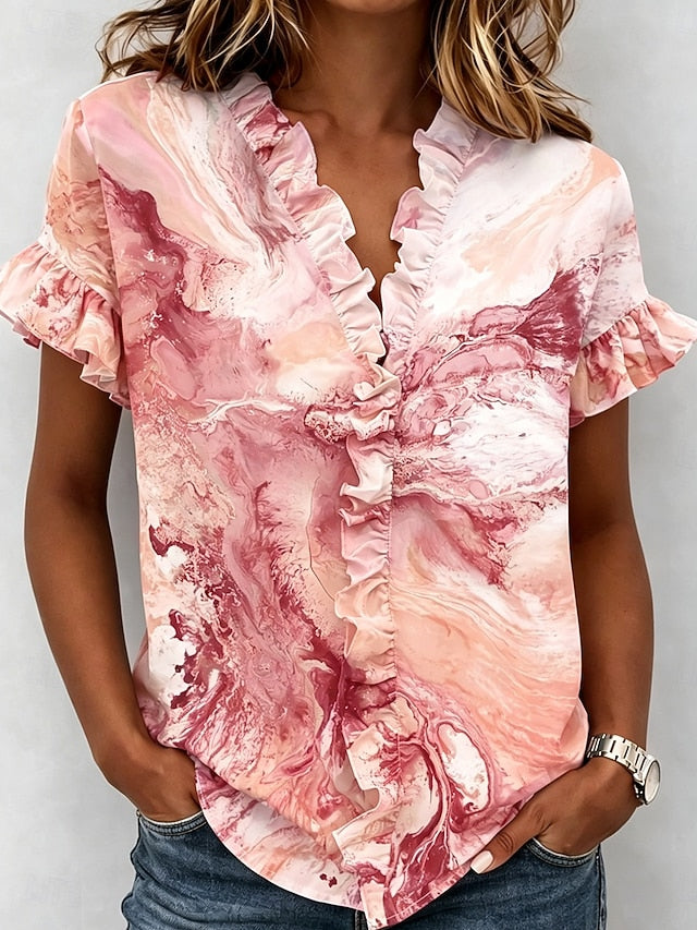 Women's Shirt Tunic Ruffle Graphic Abstract Elegant Fashion