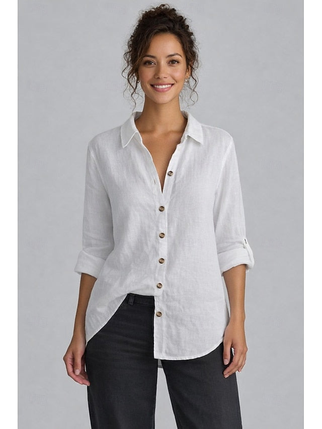 Women's 100% Cotton Normal Shirt Blouse Cotton Shirt Solid