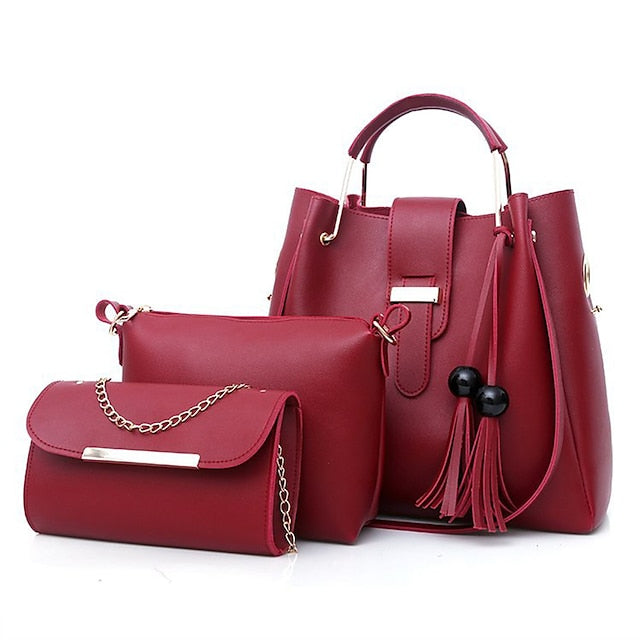 Leather Women's Set Tote 3-Piece Pink Faux - Handbag