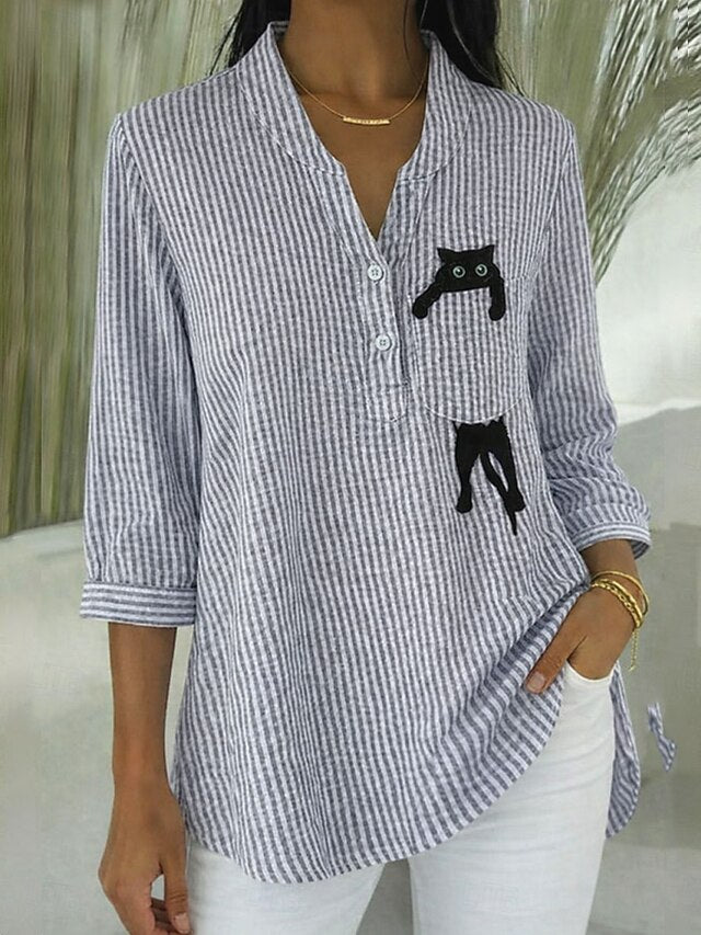 Women's Shirt Graphic Vintage Stylish Long Sleeve V Neck