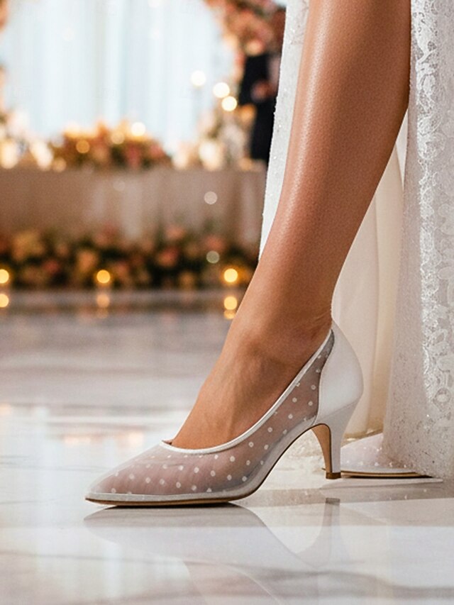 and White Mesh Wedding with Polka Women's Low Dot Shoes