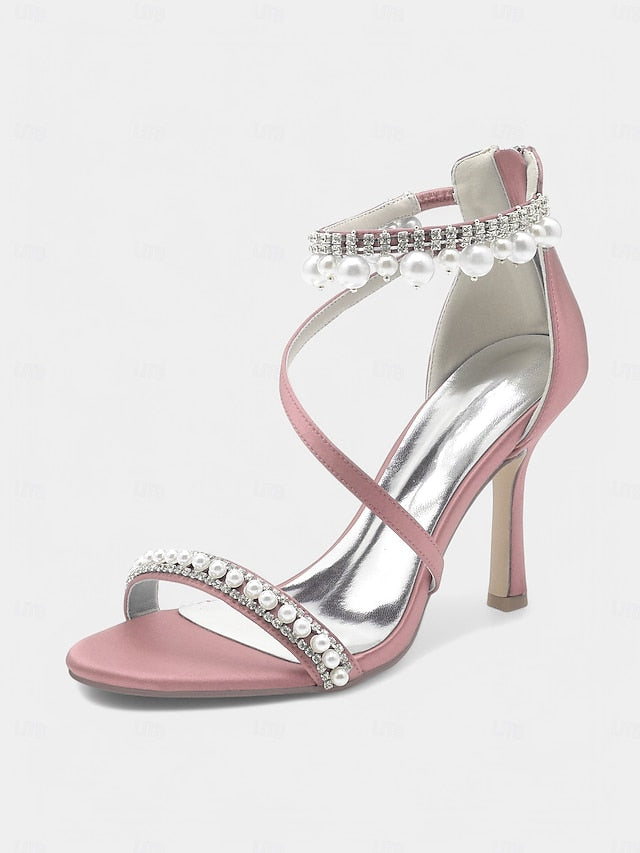 Heels Strap Satin Party Chic Pink Ankle – Pointed-Toe