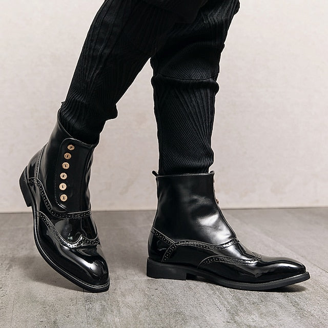 Men's Leather - Wingtip Vintage Boots Stylish Button Green