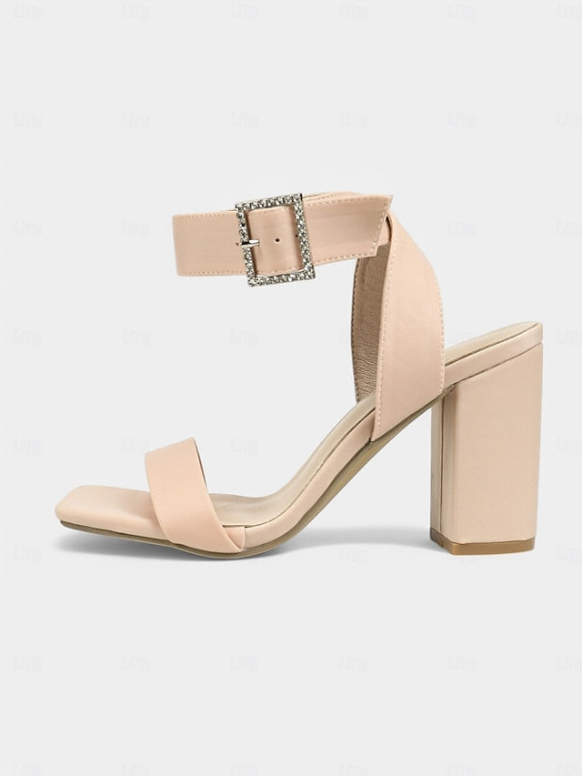 Nude Rhinestone Women's with Satin Heel Sandals Block