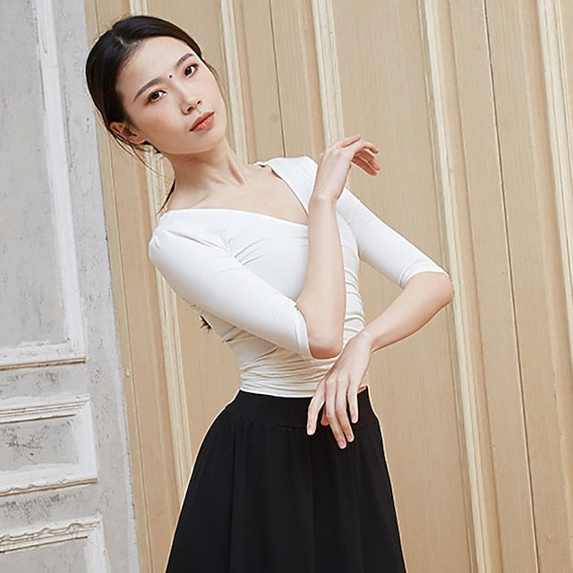 Breathable Ballet Top Ruching Bandage Solid Women's