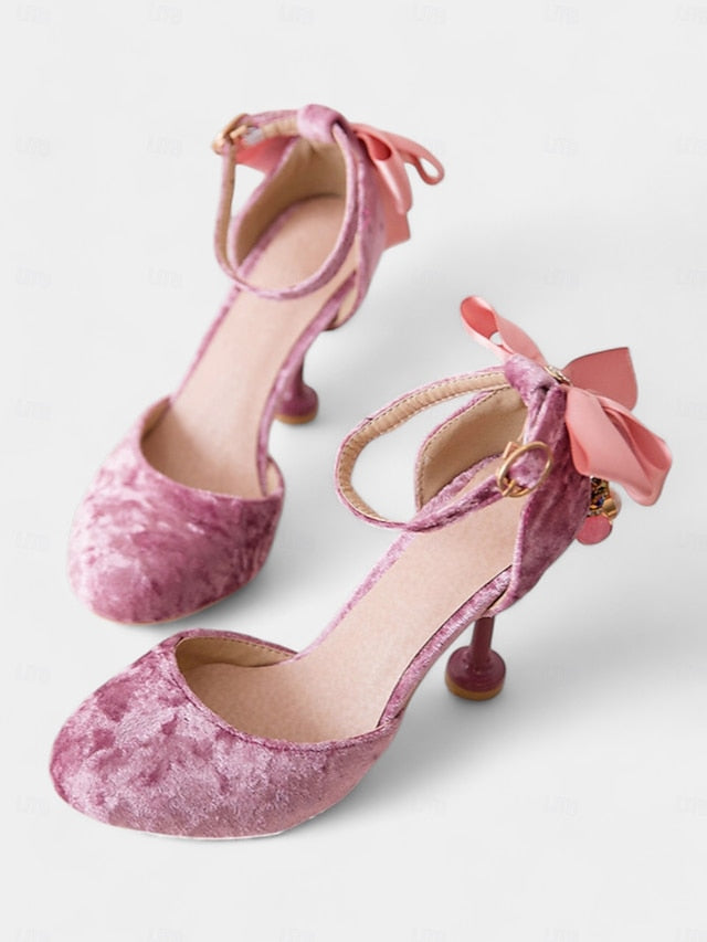 Mary Burgundy Jane Velvet and Big Women's with Heels Bow