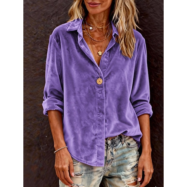 Women's Blouse Buttons Solid Color Stylish Casual Long