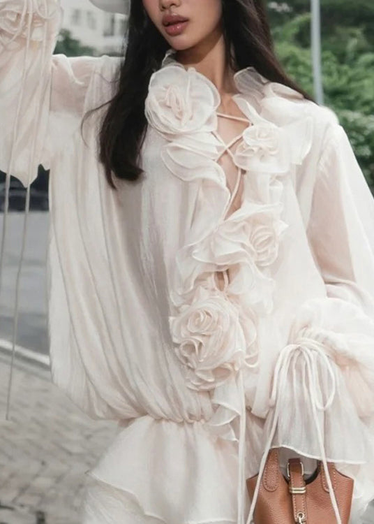 Lantern Ruffled Flower Sleeve Korean Style Three-Dimensional