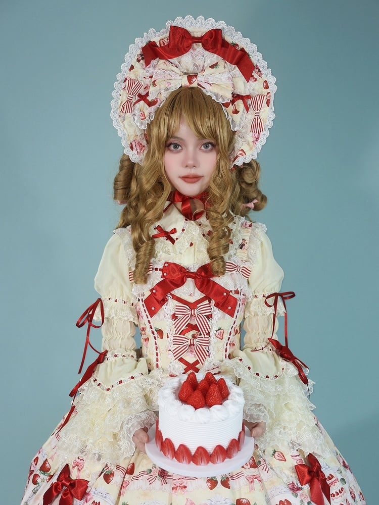 / White Lolita Yellow Sweet Bonnet Pink