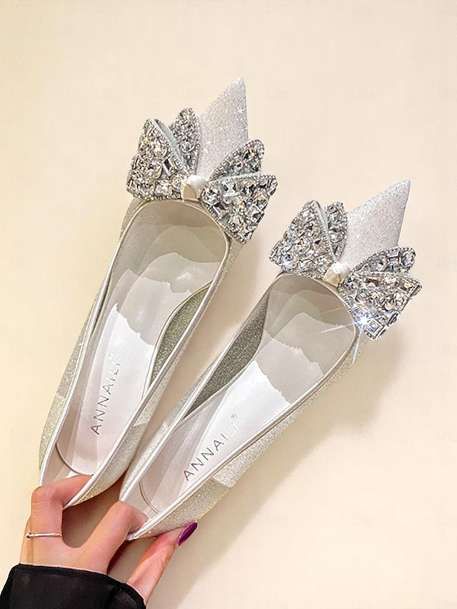 Rhinestone with Women's Bow High Heels Glitter