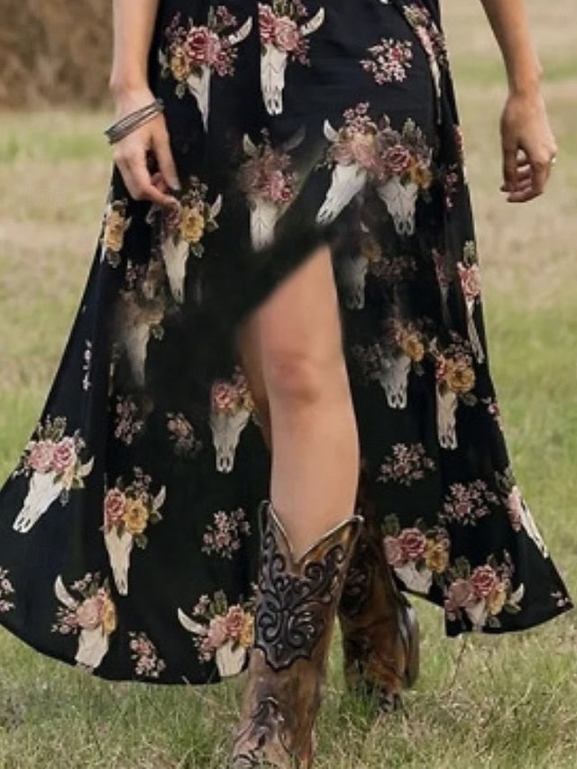 Women's Boho Dress Western Dress Vintage Maxi Dress A Line