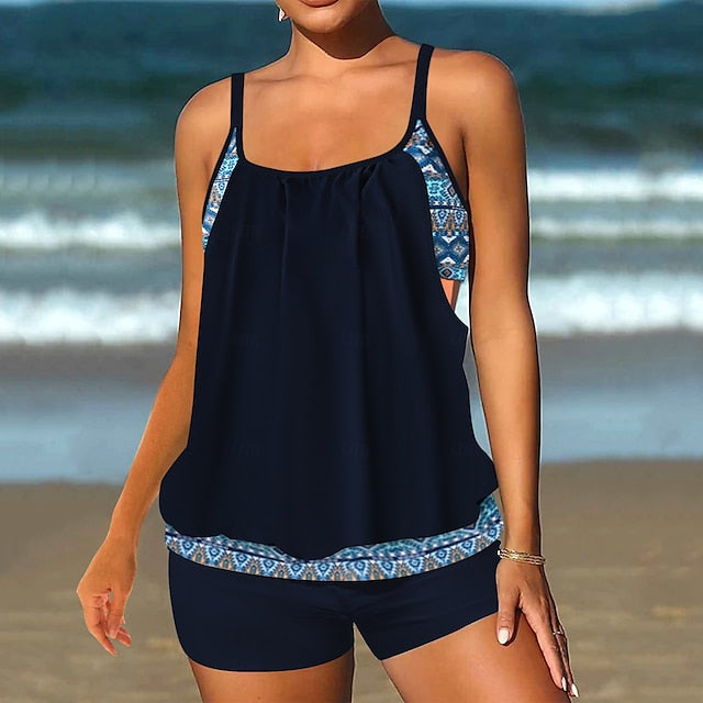 Women's Plus Size Swimwear Tankini 2 Piece Swim Dress High