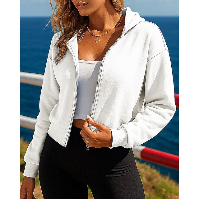 Women's Cardigan Hooded Sweatshirt Full Zip Short Long