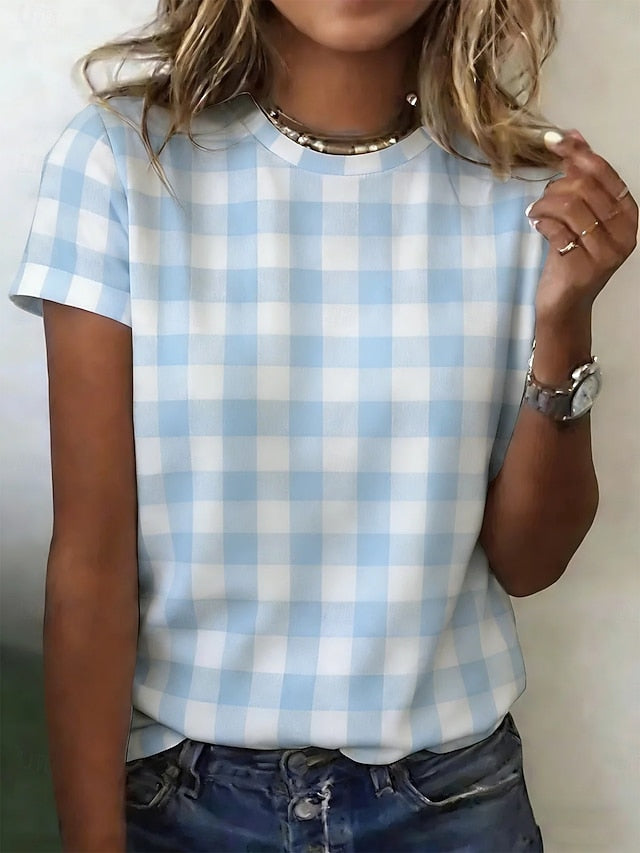 Women's T Shirt Print Graphic Geometric Plaid Vintage