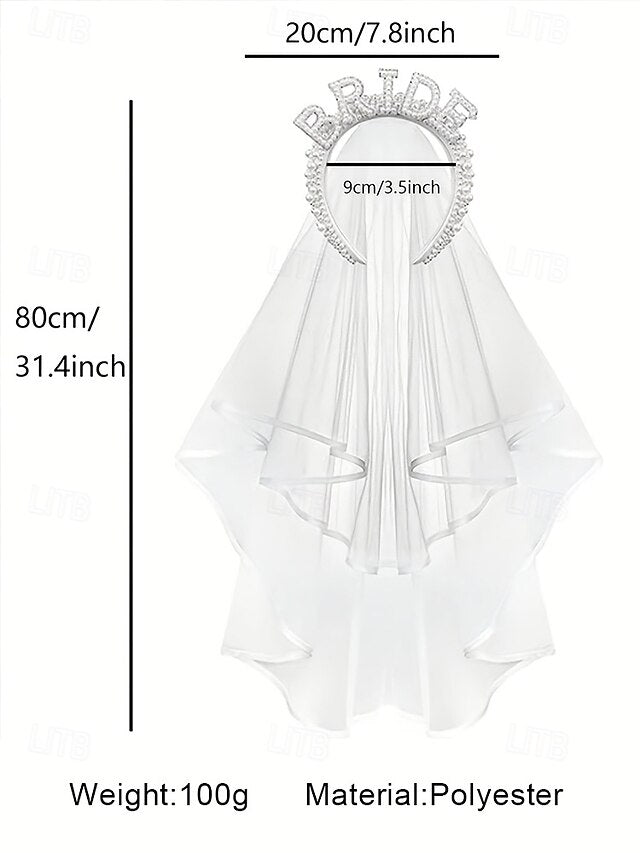 'BRIDE' Veil Headband with Pearl-Embellished –