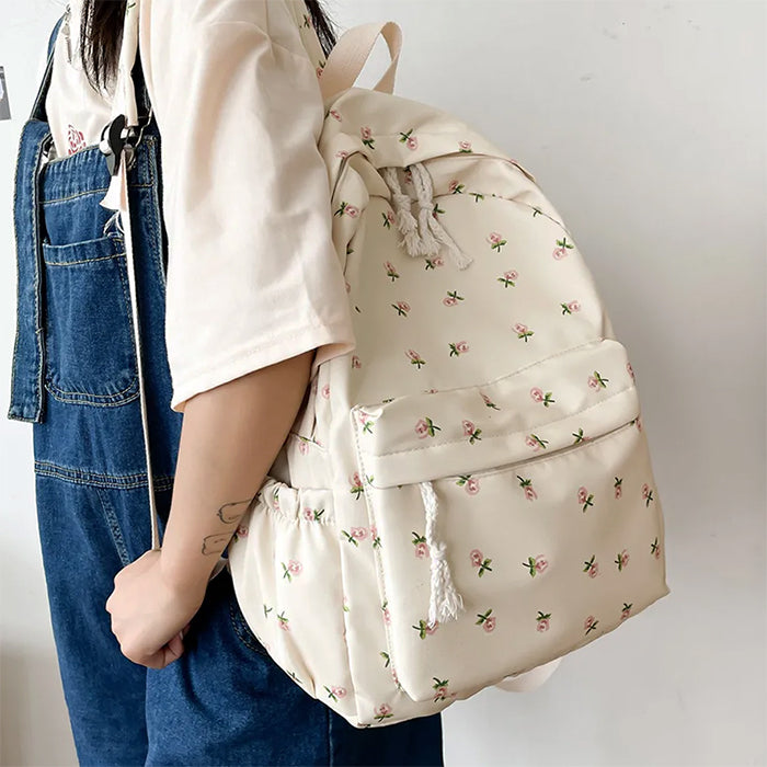 White Casual Floral Backpack