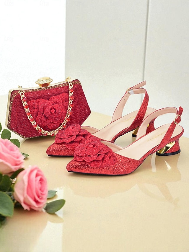 Evening Glitter Heels Clutch Matching and Slingback Women's