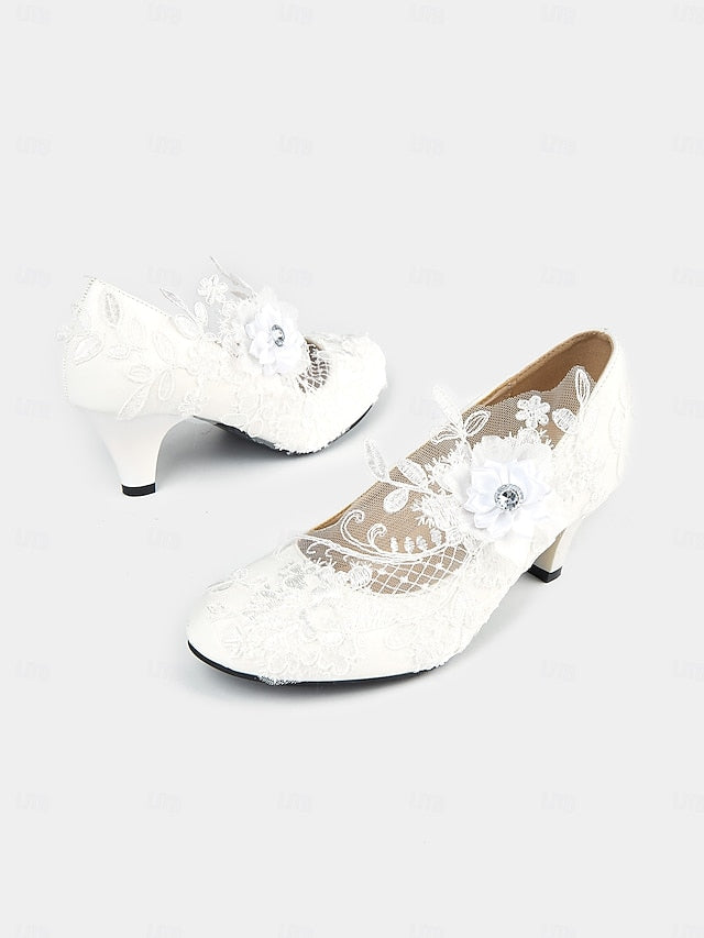 Floral – Bridal High Lace Heel Shoes Embellishments White with