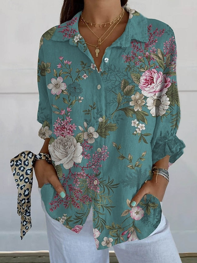 Women's Blouse Buttons Print Floral Daily Stylish Long