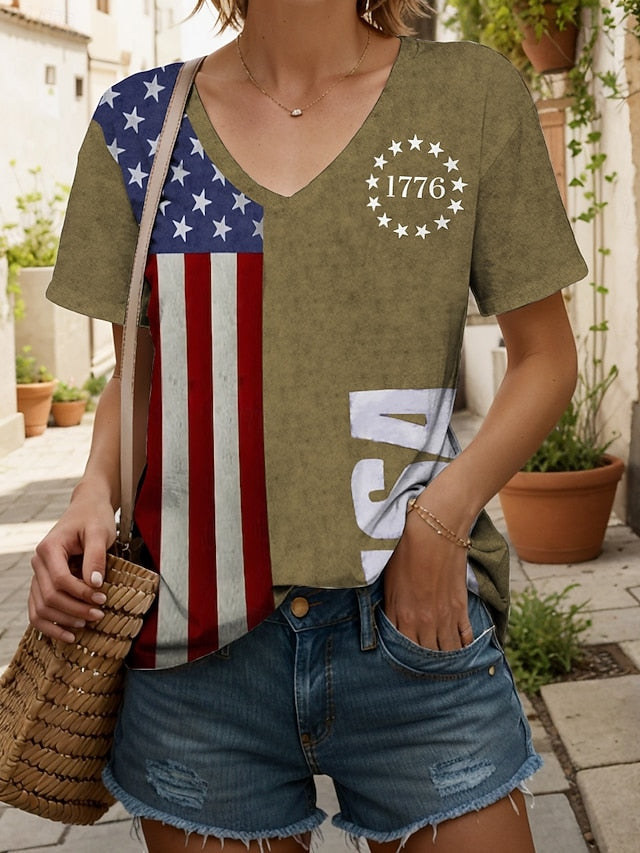 Independence Day Women's T Shirt Graphic Flag Letter Casual